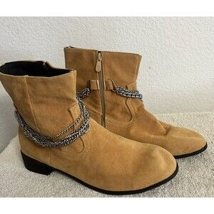 Black and Street Handmade Men's 44 US 10 Wedge Leather Silver Chain Tassel Boots